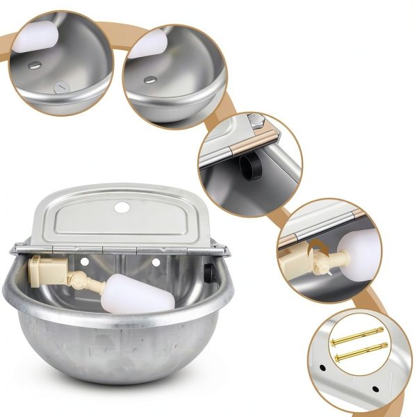 Bokon Automatic Animal Water Trough 4‑Piece Stainless Steel with Float-3