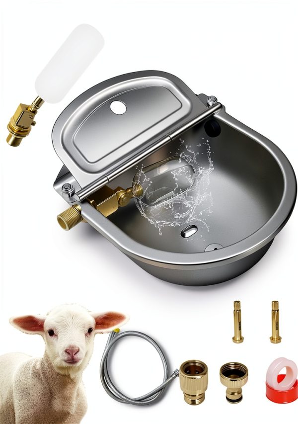 Automatic Livestock Water Bowl Piwerod Steel Dual Float 39in Hose-0