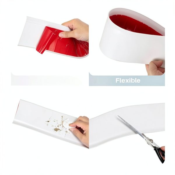 COUKIU 4in x 20ft Self-Adhesive Vinyl Wall Base Molding, White-1